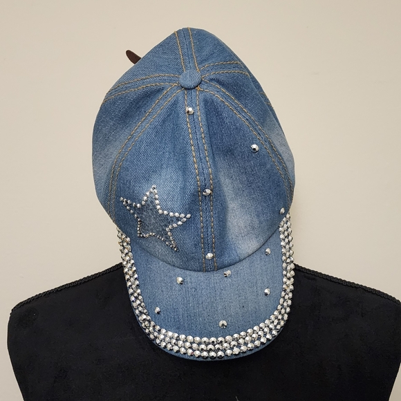 Denim Cap with Rhinestone Star - Picture 1 of 7